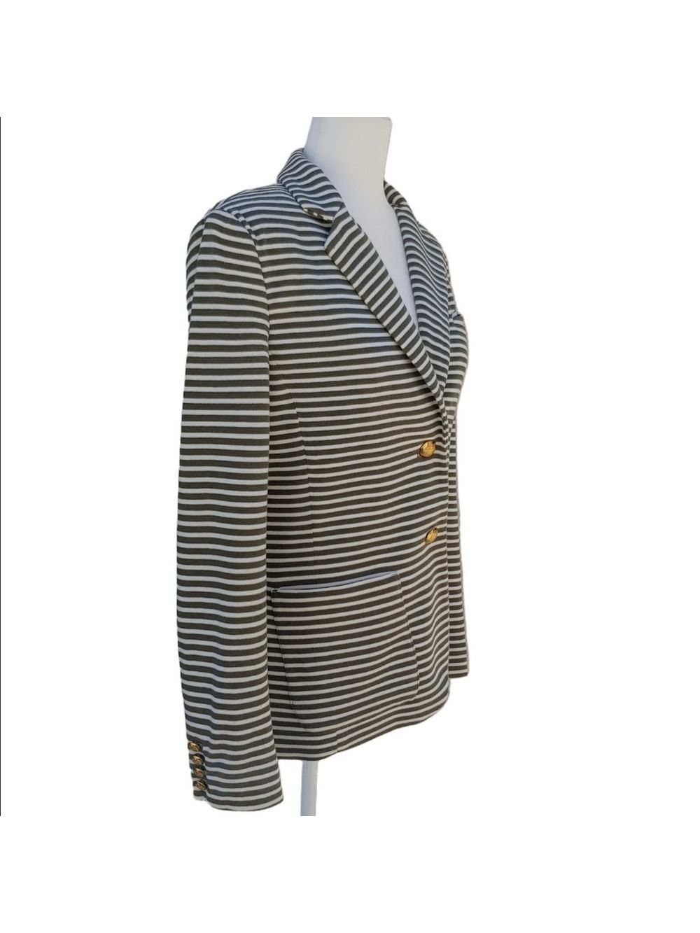 LAUREN Ralph Lauren Olive & Cream Striped Women's Blazer size Medium - Picture 11 of 17